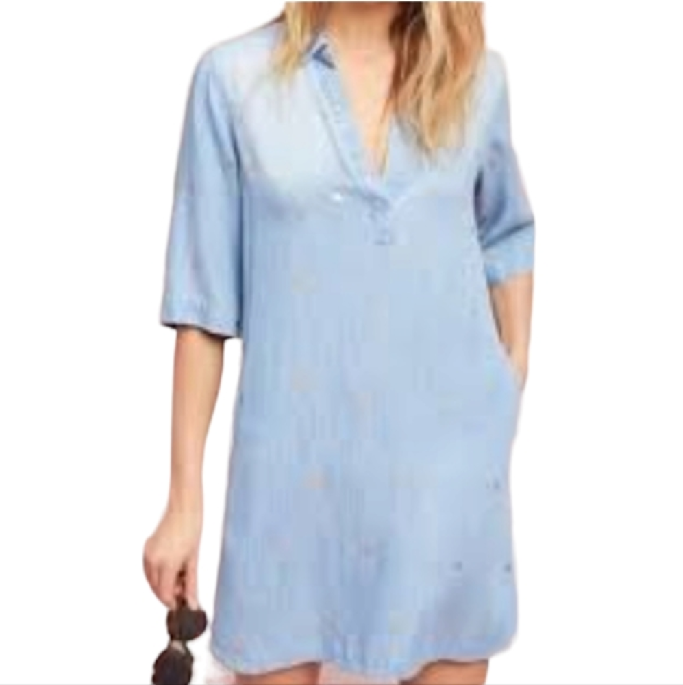 Anthropology Cloth &‎ Stone Chambray Dress with Gold Polka Dots Size XS